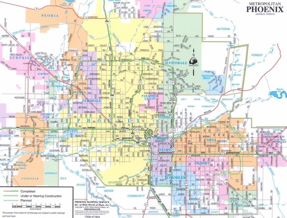 bản đồ của Phoenix, Arizona, và khu vực xung quanh